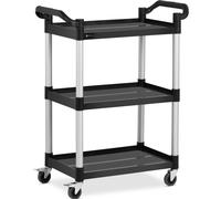Royal Catering Chariot De Service Débarrassage Restauration RC-PSTB3800 (Capacité 90 kg, 3 Plateaux @ 63 x 40 cm, Espacement 36,5 cm, roulettes Pivotantes 360°, 2 Freins, Aluminium, Plastique, Noir)
