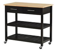 HOMCOM Chariot de Service desserte de Cuisine à roulettes 2 étagères 2 tiroirs Noir Bois Naturel