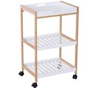 HomCom - Chariot de service 2 étagères, plateau amovible bois de pin MDF, roulettes - Blanc