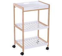 HOMCOM Chariot de Service desserte de Cuisine à roulettes 2 étagères + Plateau Amovible Bois de pin MDF Blanc