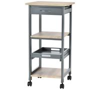 HOMCOM Chariot de service desserte de cuisine à roulettes 2 étagères + plateau amovible + tiroir bois de pin MDF gris chêne clair