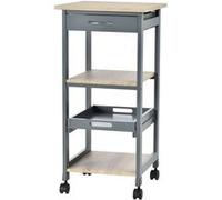 HOMCOM Chariot de service desserte de cuisine à roulettes 2 étagères + plateau amovible + tiroir bois de pin MDF gris chêne clair