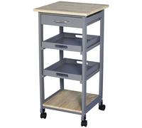 Chariot De Service Desserte De Cuisine À Roulettes 2 Plateaux Amovibles, Tiroir, Étagère Mdf Chêne Clair Gris