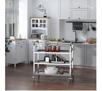 Chariot de service desserte de cuisine à roulettes 3 étagères 85L x 45l x 90H cm acier inox. Chromé