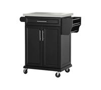 HOMCOM Dessert Cuisine desserte à roulettes îlot Central Cuisine avec Plateau en Acier INOX, étagère réglable, tiroir, Porte-épices, Porte-Couteaux et Porte-Serviettes, 83,5 x 45,7 x 90,5 cm, Noir