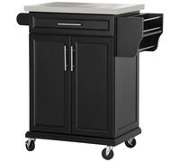 HOMCOM Dessert Cuisine desserte à roulettes îlot Central Cuisine avec Plateau en Acier INOX, étagère réglable, tiroir, Porte-épices, Porte-Couteaux, 83,5 x 45,7 x 90,5 cm, Noir
