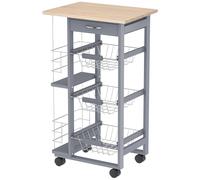 Chariot De Service Desserte De Cuisine À Roulettes Multi-Rangements 3 Paniers Métal Tiroir + 2 Range-Bout Gris