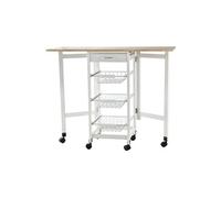 HOMCOM Chariot de service desserte de cuisine à roulettes multi-rangements 3 paniers métal + tiroir + rallonges MDF blanc chêne clair