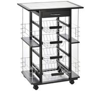 HOMCOM Desserte Chariot de Cuisine Étagère de Rangement Mobile Plateau en Carreau de Céramique 4 Ranges Condiments Latérals 57 x 37 x 83 cm Noir