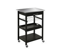 HomCom - Chariot de service cuisine à roulettes, étagère & rangement bouteille, inox 60x40x85cm noir