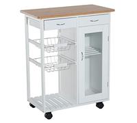 Chariot de service desserte de cuisine à roulettes multi-rangements 70L x 37l x 85H cm plateau bois massif bambou pin blanc