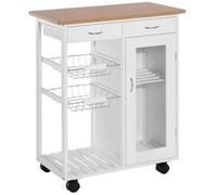 Chariot de service desserte de cuisine à roulettes multi-rangements 70L x 37l x 85H cm plateau bois massif bambou pin blanc
