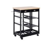 Chariot de service desserte de cuisine à roulettes multi-rangements 74L x 37l x 76H cm plateau bois massif pin châssis MDF noir
