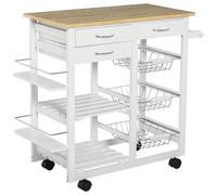 Chariot de service desserte de cuisine à roulettes multi-rangements 92L x 37l x 82H cm MDF imitation chêne clair pin blanc