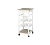 HOMCOM Chariot de service desserte de cuisine à roulettes panier + 2 plateaux amovibles, tiroir, étagère MDF chêne clair bois pin blanc
