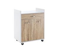 HOMCOM Chariot de Service desserte de Cuisine à roulettes tiroir Placard 2 Portes étagère en Bois Blanc Aspect chêne Clair
