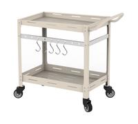 casa.pro Chariot de Service d'Extérieur Desserte avec 2 Plateaux 4 roulettes 2 Freins d'Arrêt 5 Crochets Rangement pour Jardin Terrasse Acier Laqué 72 x 77 x 38 cm Champagne