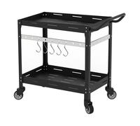 casa.pro Chariot de Service d'Extérieur Desserte avec 2 Plateaux 4 roulettes 2 Freins d'Arrêt 5 Crochets Rangement pour Jardin Terrasse Acier Laqué 72 x 77 x 38 cm Noir