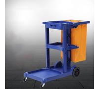 Chariot de service d'hôtel mobile à 3 niveaux avec roulettes, chariot de conciergerie pour hôtels et espaces commerciaux, bleu, robuste et polyvalent