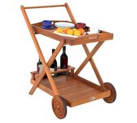 CASARIA® Desserte à roulettes en Bois d'Acacia Chariot de Service à 2 Niveaux avec 3 Porte Bouteilles Plateau de Service