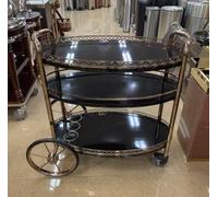 Chariot de service en verre d'acier inoxydable à 3 niveaux, chariot multifonctionnel mobile de service de nourriture et de thé d'hôtel avec des roues(C)