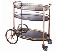 Chariot de service en verre d'acier inoxydable à 3 niveaux, chariot multifonctionnel mobile de service de nourriture et de thé d'hôtel avec des roues(D)