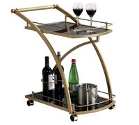 IDIMEX Chariot de Service Evo Chariot à thé et Boisson desserte de Cuisine à roulettes avec poignée en métal doré, avec 2 Plateaux en Verre trempé Noir et Un Porte Bouteilles