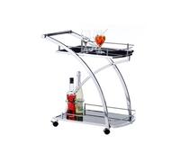 Chariot de service EVO, en métal chromé et plateaux en verre trempé noir