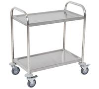 HomCom Chariot de service desserte de cuisine 2 étagères 80×45×82 cm inox chromé à roulettes