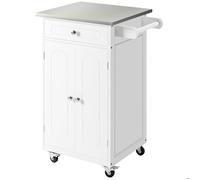 Chariot de service - HOMCOM - desserte cuisine roulettes 1 tiroir placard porte-torchons - MDF inox - blanc