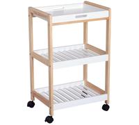 HOMCOM Chariot de Service desserte de Cuisine à roulettes 2 étagères + Plateau Amovible Bois de pin MDF Blanc