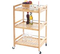 Desserte Hwc-D91, Haquet En Bois Avec Roulettes, Chariot De Service, Cuisine, Bambou 76x46x38cm Multicolore