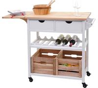 Chariot de service HWC-G35, Chariot de cuisine Chariot de cuisine auxiliaire Chariot à thé, pin 89x119x41cm ~ naturel-blanc