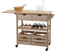 Chariot de service HWC-G35, Chariot de cuisine Chariot de cuisine auxiliaire Chariot d'appoint Chariot à thé, pin 89x119x41cm ~ naturel
