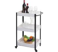 Chariot De Service Hwc-H22, Chariot De Cuisine Chariot De Bar Chariot À Thé, Bois Massif Shabby Blanc Multicolore