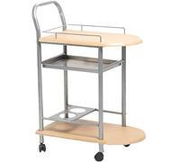 Chariot de service ménager restaurant en alliage d'aluminium et bois mobile avec frein roue en plastique avec casier à vin Capacité 20 kg Chariots de cuisine Diable utilitaire Blanc 60 x 35 x 84 cm