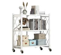 Chariot de Service Pliable - Étagère de Cuisine sur Roulettes à 3 Niveaux - Polyvalent pour Micro-ondes, Salle de Bain, Bureau - Métal Blanc
