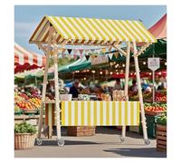 Chariot de service pliable mobile avec roues - Kiosque de marché polyvalent en bois pour la nourriture, les jouets, les cadeaux et les fleurs - Parfait pour les marchés fermiers
