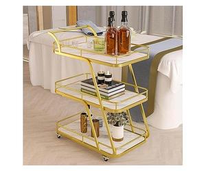 Chariot de Service, Porte-Eau en Fer forgé à vin à 3 étages, Chariot de Rangement Multifonctionnel, Panier de Snacks et Boissons ménagers (Couleur : Or, Taille : 65x40x90cm)
