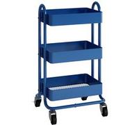 [en.casa] Chariot de Service Polyvalent Desserte Cuisine Salon Salle de Bains 3 Paniers Étagère de 3 Surfaces Meuble de Rangement Acier 79 x 46 x 35 cm Bleu