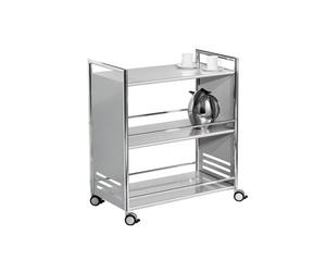 chariot de service restauration collective en acier 3 plateaux - Argent