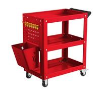 Chariot de service robuste en acier à 3 niveaux - Chariot à outils industriel roulant avec roues - Rangement de réparation mécanique - Chariot utilitaire polyvalent pour garage et atelier (rouge-C)