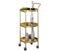 Chariot de service rond moderne à 3 étages en métal sur roulettes pour boissons de cuisine, liqueur d'alcool, chariot élégant pour le salon