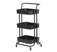Chariot de service sur roulettes avec 3 paniers en acier inoxydable 42 x 35 x 87 CM Capacité de charge 60 kg Décoration extérieure ABS