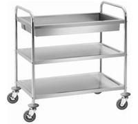 Chariot De Service Inox - 2 Plateaux - Bac de Débarrassage - 920x600x945(h)mm