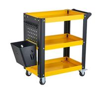Chariot de service utilitaire robuste à 3 niveaux - Chariot à outils roulant en acier industriel avec roulettes, rangement de réparation mécanique commerciale - Chariot jaune pour outils et