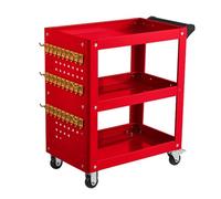 Chariot de service utilitaire robuste à 3 niveaux en acier industriel avec roues - Chariot de rangement mobile pour réparation d'outils et équipements (rouge)