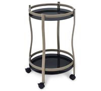 Chariot de service VEGA coloris champagne et noir table d'appoint ronde sur roulettes chariot à thé et boisson en métal