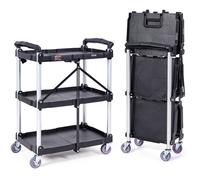 Chariot de service VEVOR 107x17x39cm Chariot de débarrassage 74,8kg de charge Chariot en polypropylène polyvalent avec 3 compartiments Chariot de cuisine avec roues pivotantes Chariot de niche Chariot