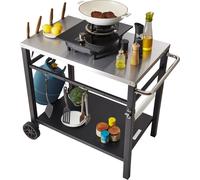 Chariot de service VEVOR Chariot de cuisine 100 x 64 x 83,5 cm Chariot de repas grillagé Outdoor avec double plateau, Table grillagée mobile pour la préparation des repas, Plateau multifonctionnel en